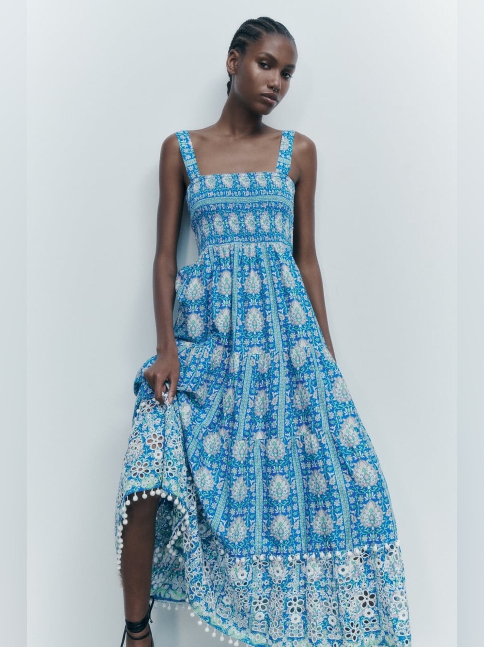 Zara Embroidered Blue Maxi Dress | Size: XS